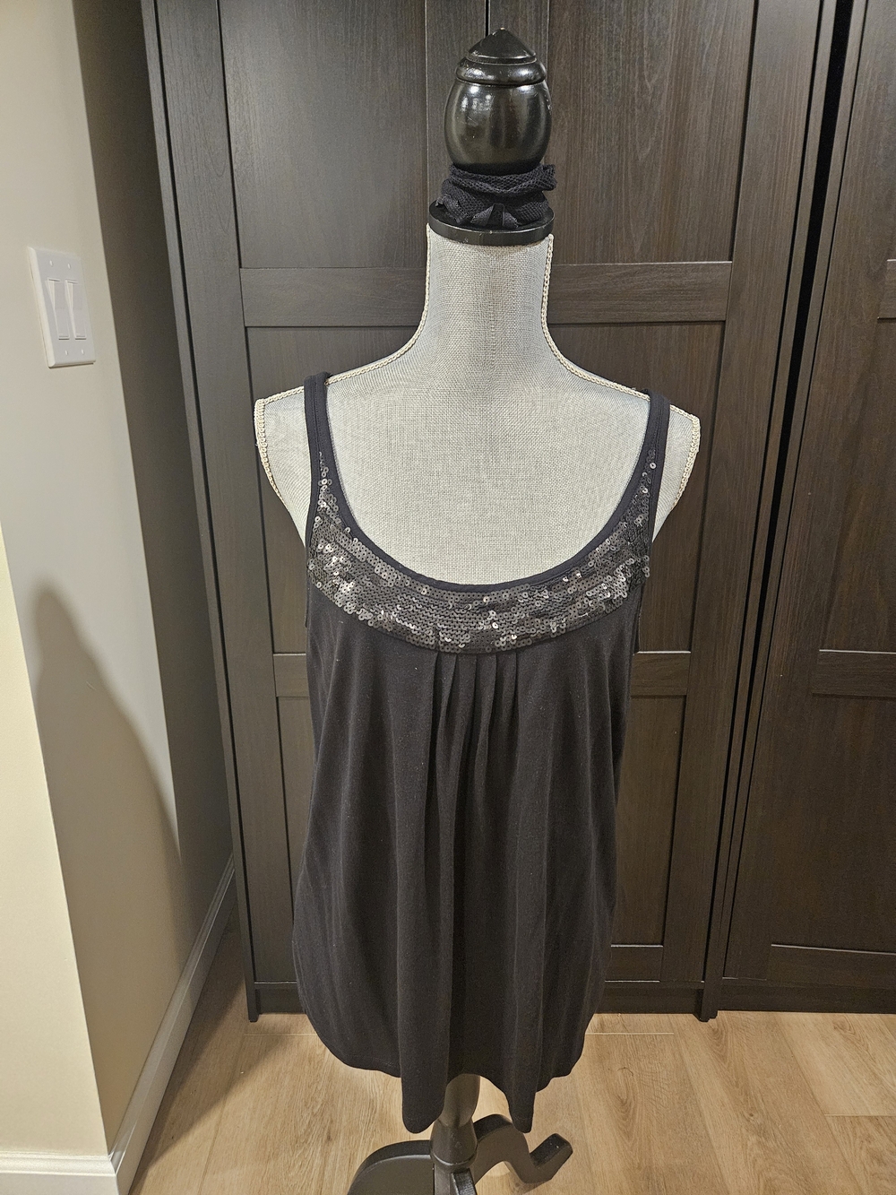 Talbots Black Sequin Trim Scoop Neck Tank